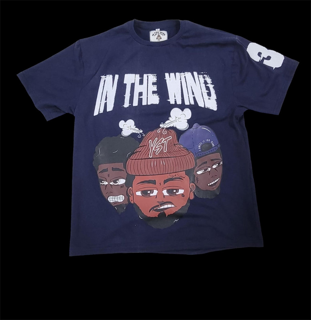 “In the wind” Graphic Tshirt Stone Washed Navy Blue